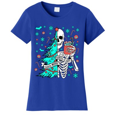 Sorta Merry Sorta Scary Funny Christmas Skeleton Tree Santa Gift Women's T-Shirt