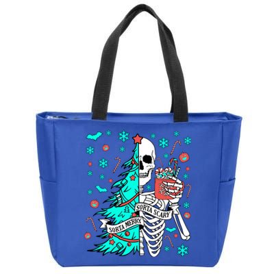 Sorta Merry Sorta Scary Funny Christmas Skeleton Tree Santa Gift Zip Tote Bag