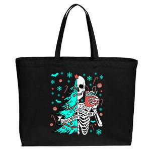 Sorta Merry Sorta Scary Funny Christmas Skeleton Tree Santa Gift Cotton Canvas Jumbo Tote