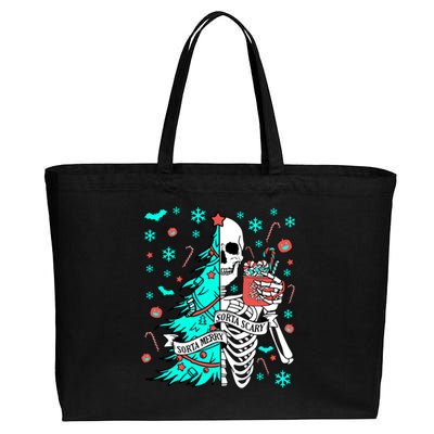 Sorta Merry Sorta Scary Funny Christmas Skeleton Tree Santa Gift Cotton Canvas Jumbo Tote