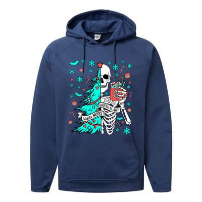 Sorta Merry Sorta Scary Funny Christmas Skeleton Tree Santa Gift Performance Fleece Hoodie