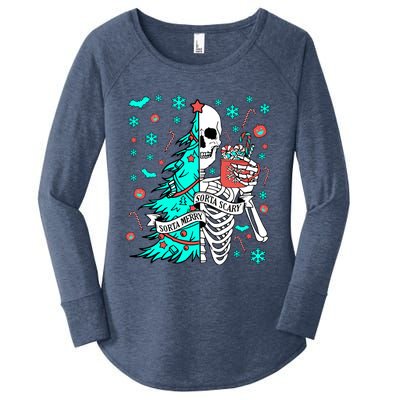 Sorta Merry Sorta Scary Funny Christmas Skeleton Tree Santa Gift Women's Perfect Tri Tunic Long Sleeve Shirt