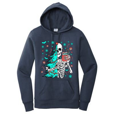 Sorta Merry Sorta Scary Funny Christmas Skeleton Tree Santa Gift Women's Pullover Hoodie