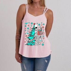 Sorta Merry Sorta Scary Funny Christmas Skeleton Tree Santa Gift Women's Strappy Tank