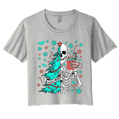 Sorta Merry Sorta Scary Funny Christmas Skeleton Tree Santa Gift Women's Crop Top Tee