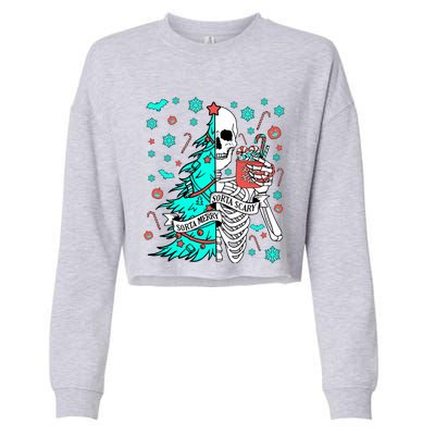 Sorta Merry Sorta Scary Funny Christmas Skeleton Tree Santa Gift Cropped Pullover Crew