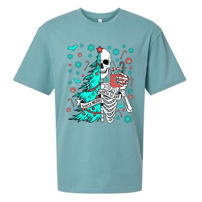 Sorta Merry Sorta Scary Funny Christmas Skeleton Tree Santa Gift Sueded Cloud Jersey T-Shirt