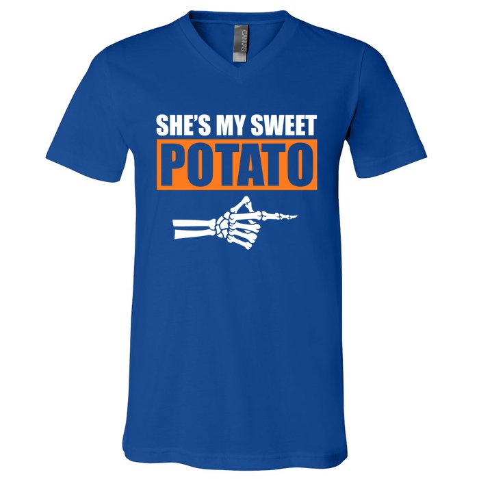 Shes My Sweet Potato Gift I Yam Matching Couple Halloween Gift V-Neck T-Shirt