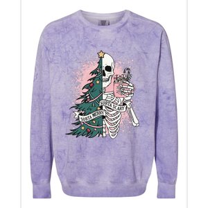 Sorta Merry Sorta Scary Funny Christmas Skeleton Bleached  Colorblast Crewneck Sweatshirt