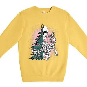 Sorta Merry Sorta Scary Funny Christmas Skeleton Bleached  Premium Crewneck Sweatshirt