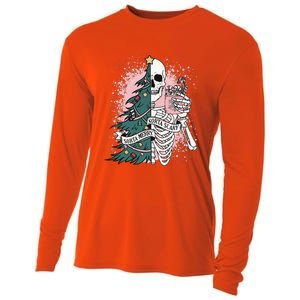 Sorta Merry Sorta Scary Funny Christmas Skeleton Bleached  Cooling Performance Long Sleeve Crew