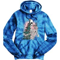 Sorta Merry Sorta Scary Funny Christmas Skeleton Bleached  Tie Dye Hoodie