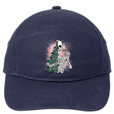 Sorta Merry Sorta Scary Funny Christmas Skeleton Bleached  7-Panel Snapback Hat