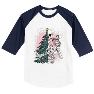 Sorta Merry Sorta Scary Funny Christmas Skeleton Bleached  Baseball Sleeve Shirt