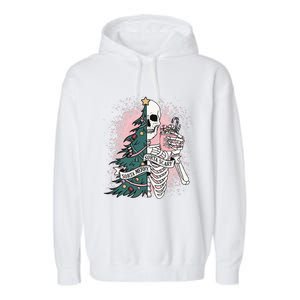 Sorta Merry Sorta Scary Funny Christmas Skeleton Bleached  Garment-Dyed Fleece Hoodie