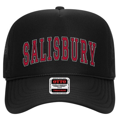 Salisbury Maryland Souvenir College Style Red Text Trucker Hat