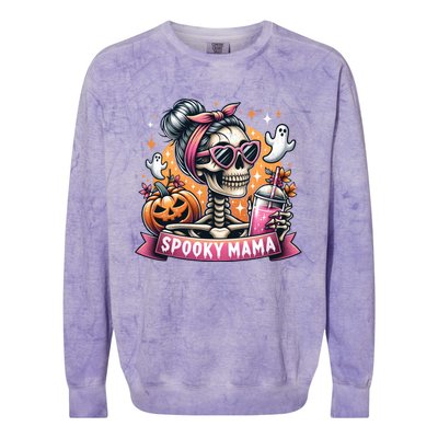 Spooky Mama Skeleton Mom Coffee Jack O Lantern Halloween Gift Colorblast Crewneck Sweatshirt