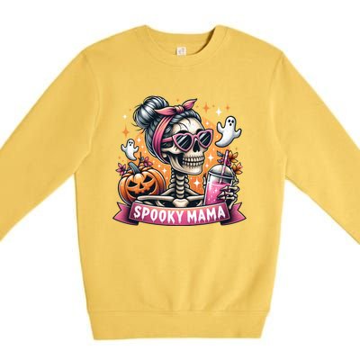 Spooky Mama Skeleton Mom Coffee Jack O Lantern Halloween Gift Premium Crewneck Sweatshirt