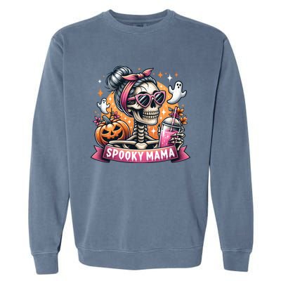 Spooky Mama Skeleton Mom Coffee Jack O Lantern Halloween Gift Garment-Dyed Sweatshirt