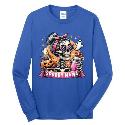 Spooky Mama Skeleton Mom Coffee Jack O Lantern Halloween Gift Tall Long Sleeve T-Shirt