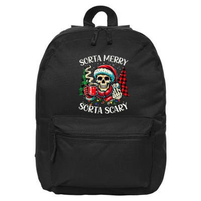 Sorta Merry Sorta Scary Retro Skeleton Hot Cocoa Christmas 16 in Basic Backpack