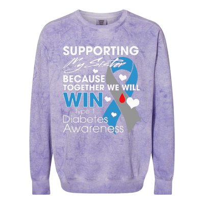 Supporting My Sister T1D Diabetic Type 1 Diabetes Awareness Colorblast Crewneck Sweatshirt