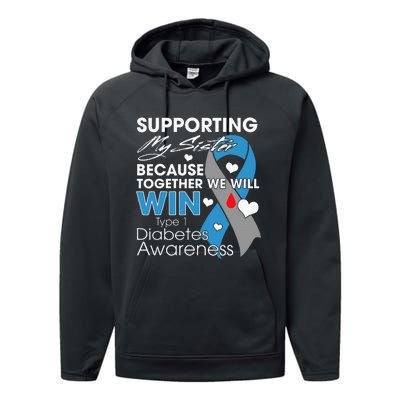 Supporting My Sister T1D Diabetic Type 1 Diabetes Awareness Performance Fleece Hoodie