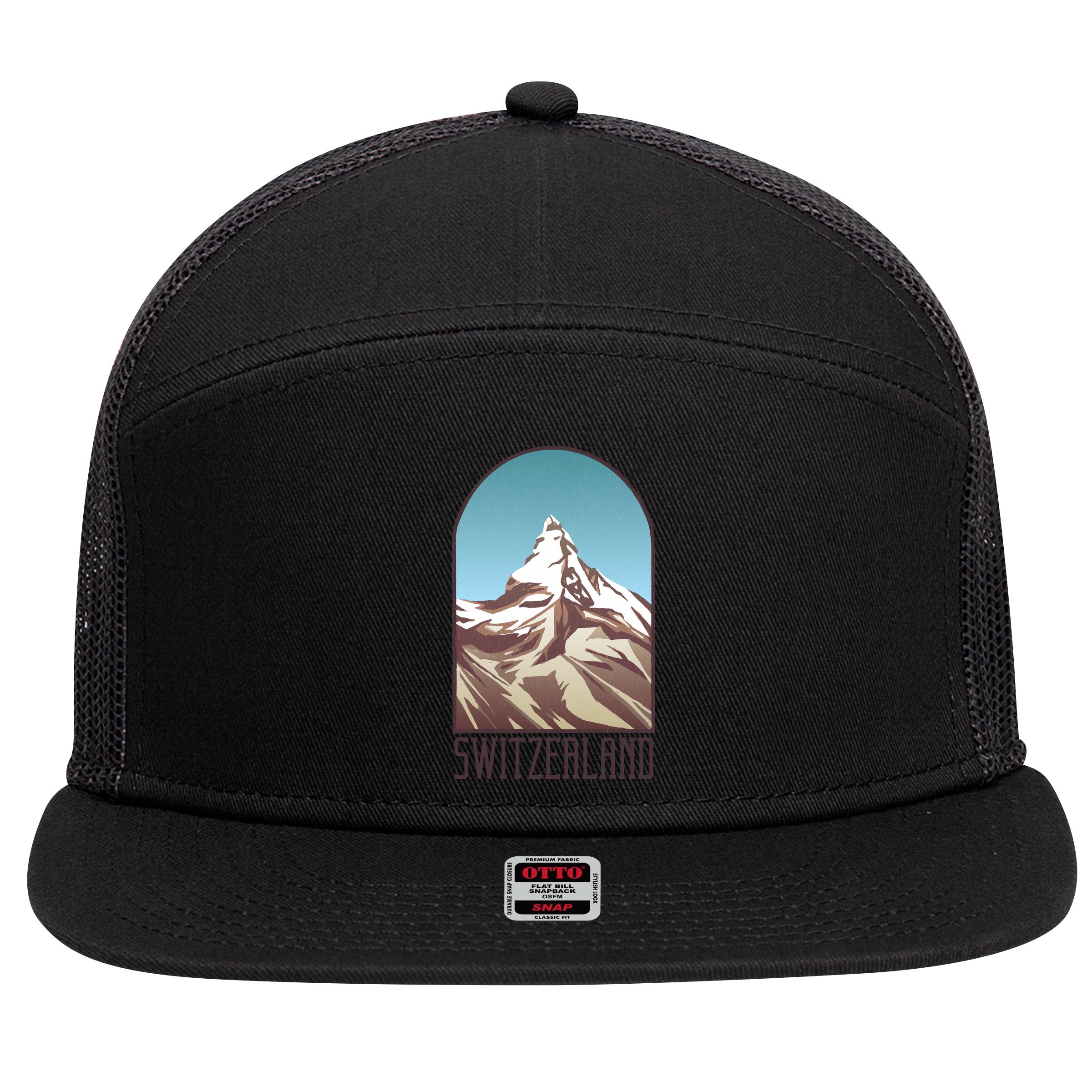 Switzerland Mountain 7 Panel Mesh Trucker Snapback Hat