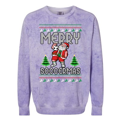 Soccer Merry Soccermas Ugly Christmas Sweater Santa Claus Colorblast Crewneck Sweatshirt