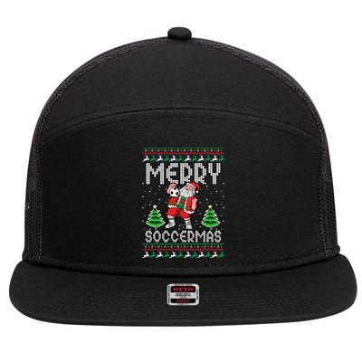 Soccer Merry Soccermas Ugly Christmas Sweater Santa Claus 7 Panel Mesh Trucker Snapback Hat