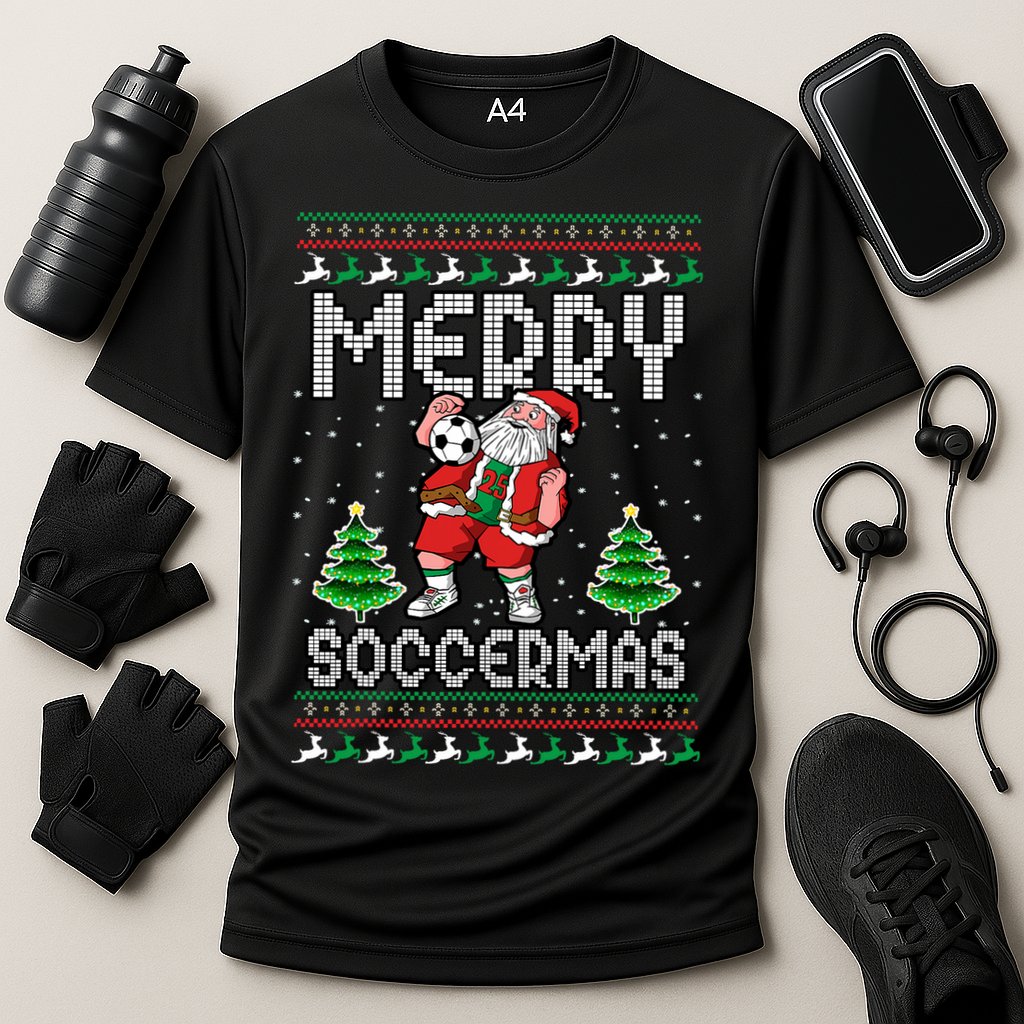 Soccer Merry Soccermas Ugly Christmas Sweater Santa Claus Cooling Performance Crew T-Shirt