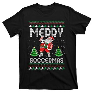 Soccer Merry Soccermas Ugly Christmas Sweater Santa Claus T-Shirt