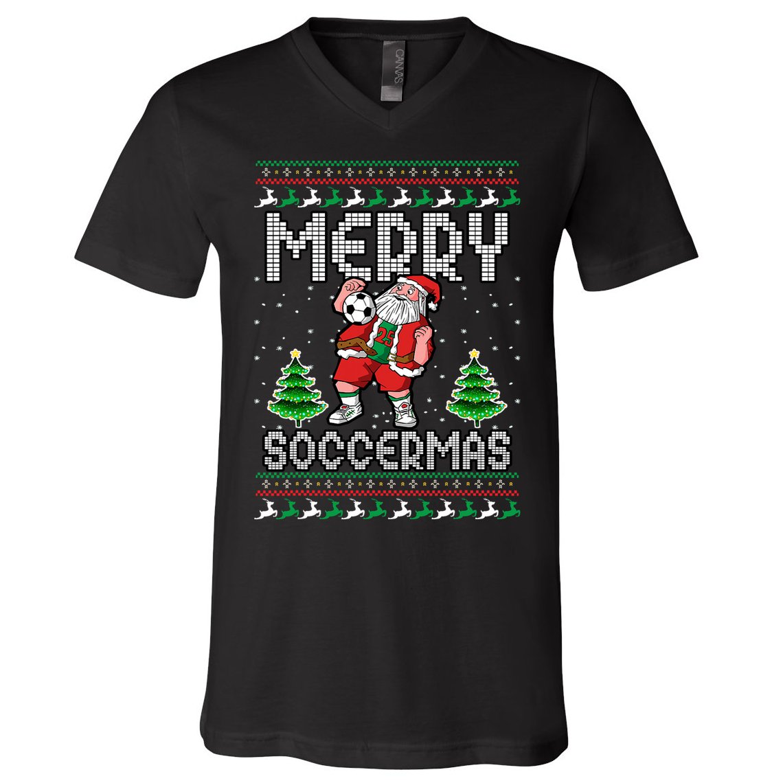 Soccer Merry Soccermas Ugly Christmas Sweater Santa Claus V-Neck T-Shirt
