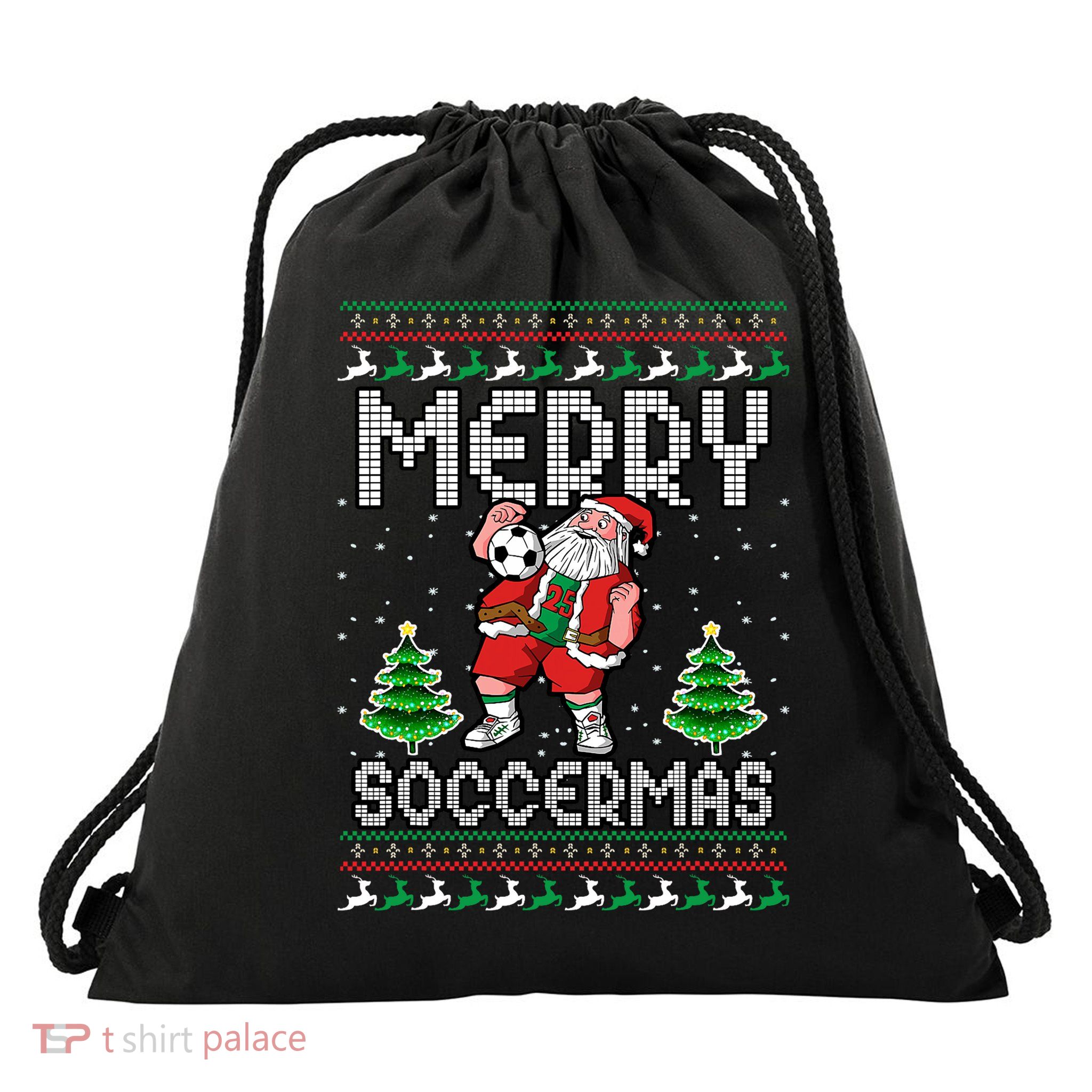 Soccer Merry Soccermas Ugly Christmas Sweater Santa Claus Drawstring Bag