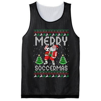 Soccer Merry Soccermas Ugly Christmas Sweater Santa Claus Mesh Reversible Basketball Jersey Tank