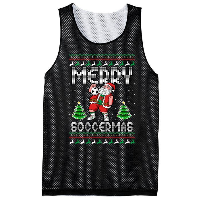 Soccer Merry Soccermas Ugly Christmas Sweater Santa Claus Mesh Reversible Basketball Jersey Tank