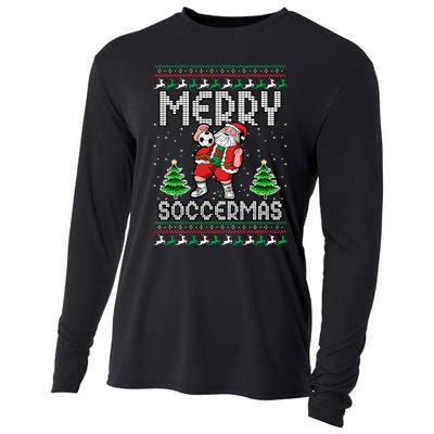 Soccer Merry Soccermas Ugly Christmas Sweater Santa Claus Cooling Performance Long Sleeve Crew