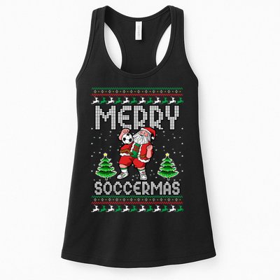 Soccer Merry Soccermas Ugly Christmas Sweater Santa Claus Womens Tank Top