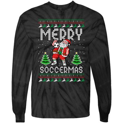 Soccer Merry Soccermas Ugly Christmas Sweater Santa Claus Tie-Dye Long Sleeve Shirt