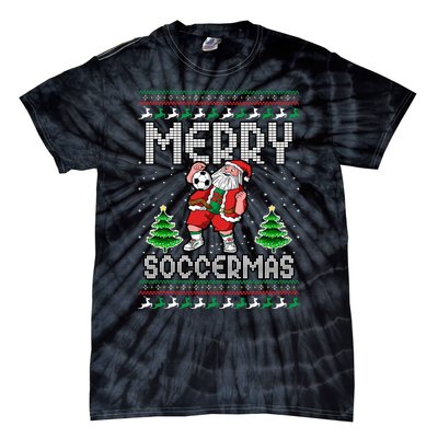 Soccer Merry Soccermas Ugly Christmas Sweater Santa Claus Tie-Dye T-Shirt