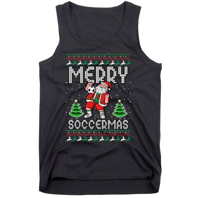 Soccer Merry Soccermas Ugly Christmas Sweater Santa Claus Tank Top