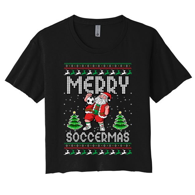 Soccer Merry Soccermas Ugly Christmas Sweater Santa Claus Crop Top