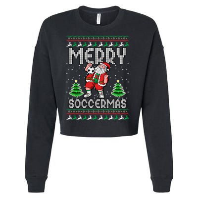 Soccer Merry Soccermas Ugly Christmas Sweater Santa Claus Cropped Pullover Crew