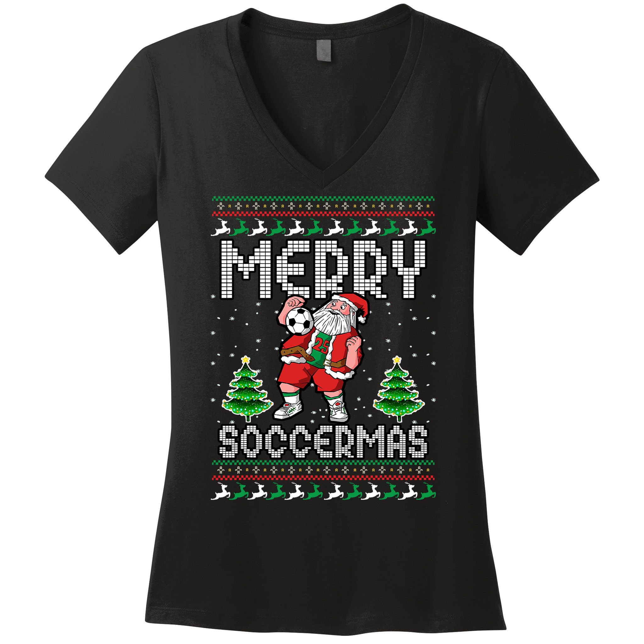 Soccer Merry Soccermas Ugly Christmas Sweater Santa Claus Women's V-Neck T-Shirt
