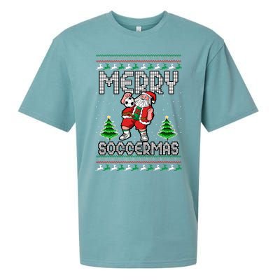 Soccer Merry Soccermas Ugly Christmas Sweater Santa Claus Sueded Cloud Jersey T-Shirt