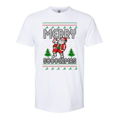 Soccer Merry Soccermas Ugly Christmas Sweater Santa Claus Softstyle® CVC T-Shirt