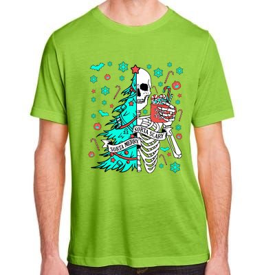 Sorta Merry Sorta Scary Funny Christmas Skeleton Tree Santa Adult ChromaSoft Performance T-Shirt