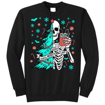 Sorta Merry Sorta Scary Funny Christmas Skeleton Tree Santa Sweatshirt