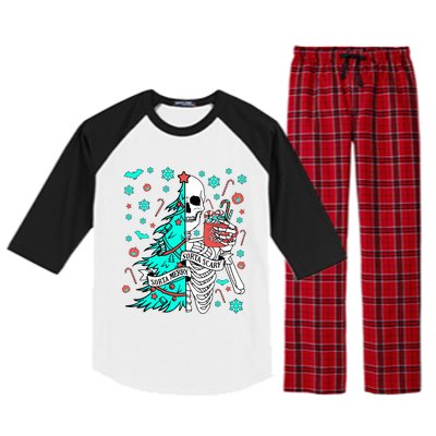 Sorta Merry Sorta Scary Funny Christmas Skeleton Tree Santa Raglan Sleeve Pajama Set