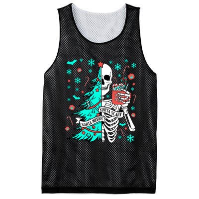 Sorta Merry Sorta Scary Funny Christmas Skeleton Tree Santa Mesh Reversible Basketball Jersey Tank